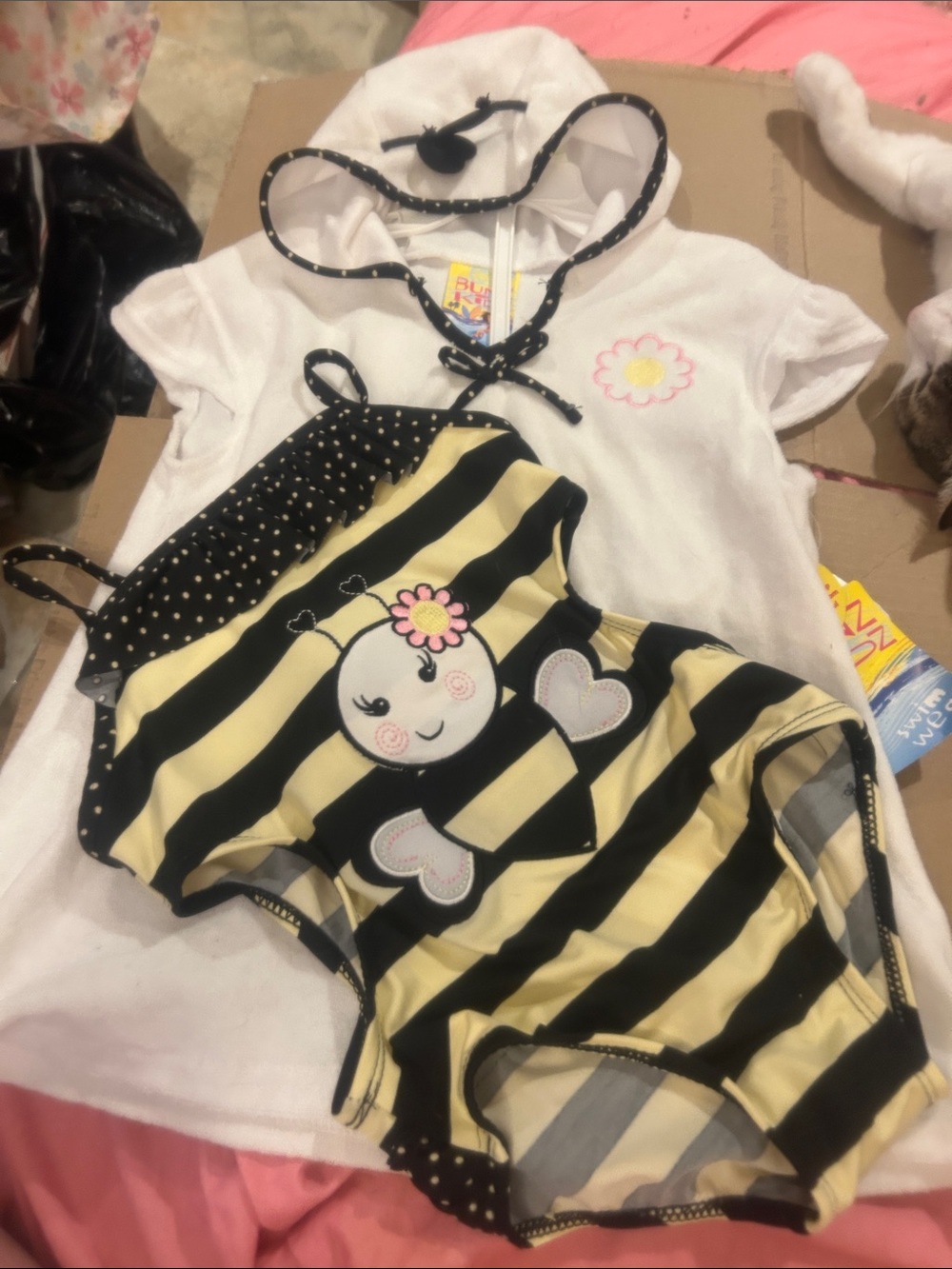 NWT Sz 6 bumble bee swim suit w/terry robe coverup